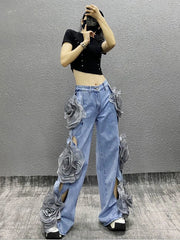 3D Flower Denim Pants Fashion Closet Clothing