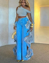 3D Flower Denim Pants Fashion Closet Clothing