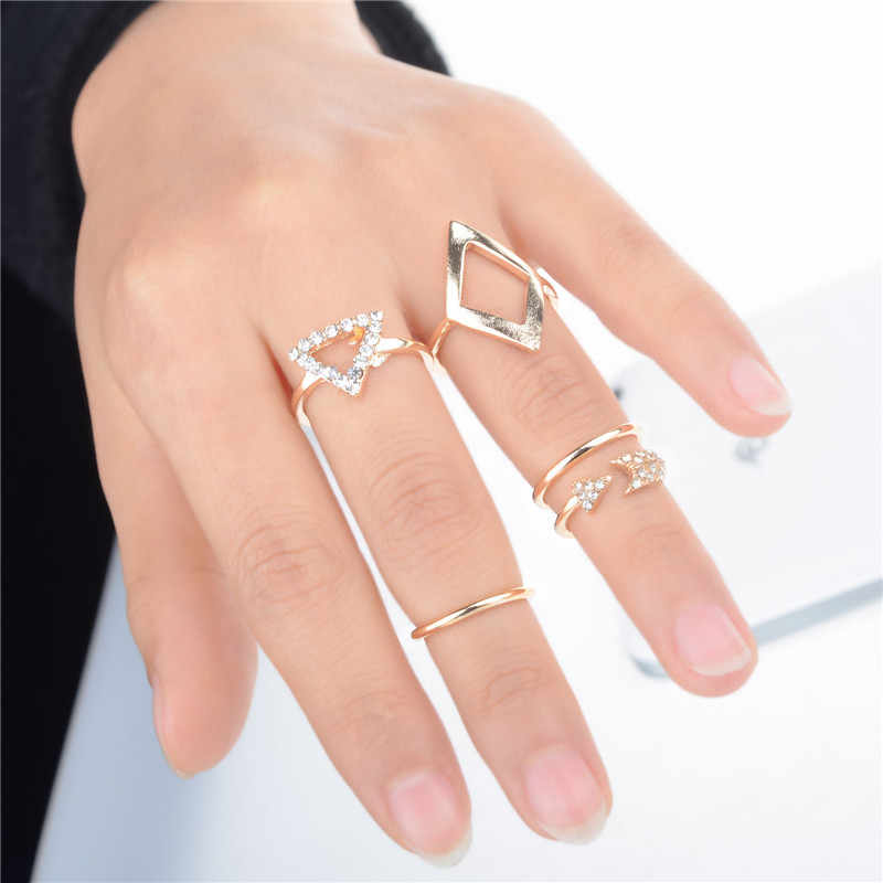 5Pcs/Set Mid Finger Ring - Gold Fashion Closet Clothing