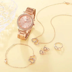 6PCS Set Luxury Watch/Earrings/Necklace Fashion Closet Clothing