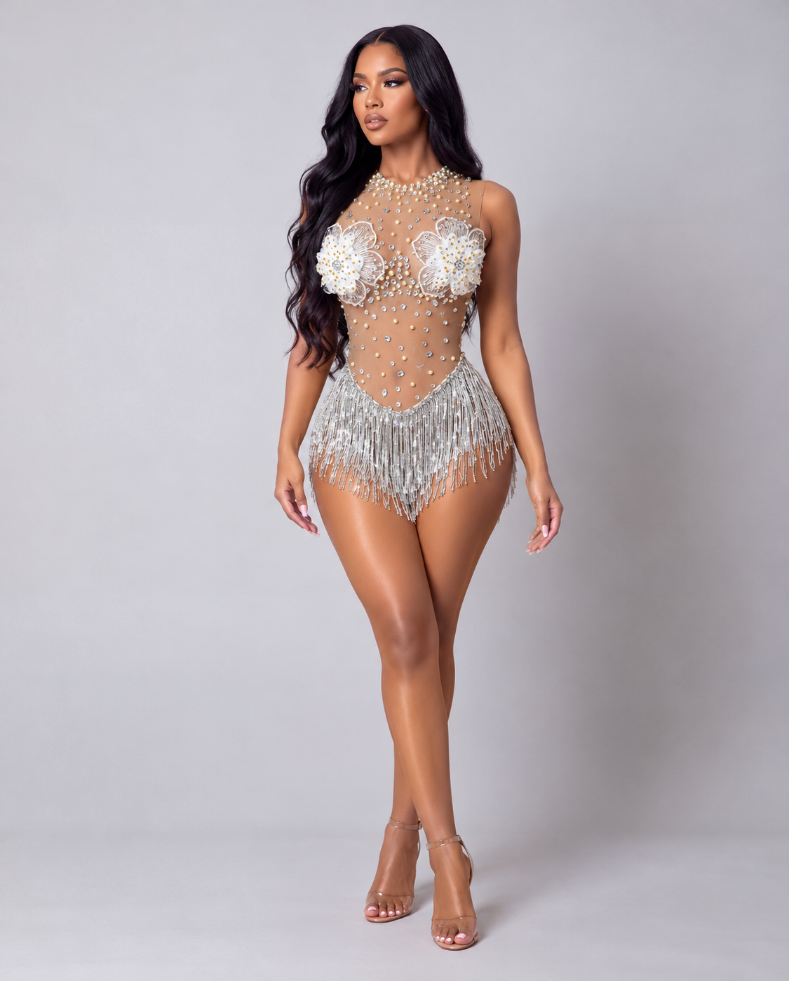Roxi Embellished Flower Tassel Bodysuit