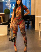 A Print Mesh Jumpsuit Fashion Closet Clothing