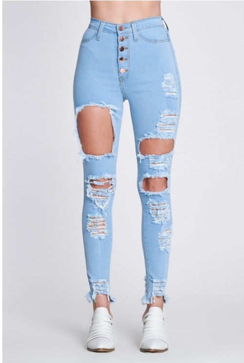 Back At it High Waist Jeans- Light blue Fashion Closet Clothing