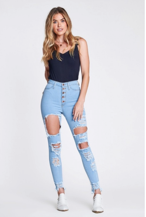 Back At it High Waist Jeans- Light blue Fashion Closet Clothing