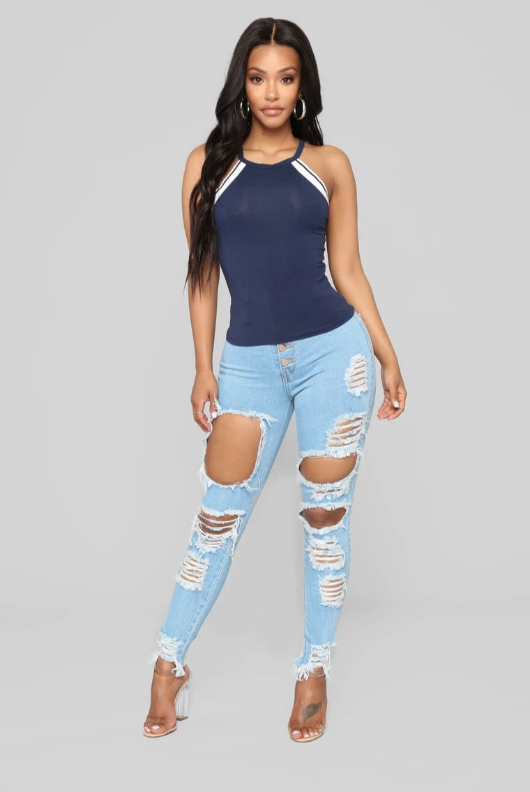 Back At it High Waist Jeans- Light blue Fashion Closet Clothing