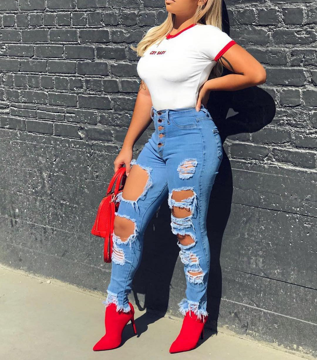 Back At it High Waist Jeans- Light blue Fashion Closet Clothing