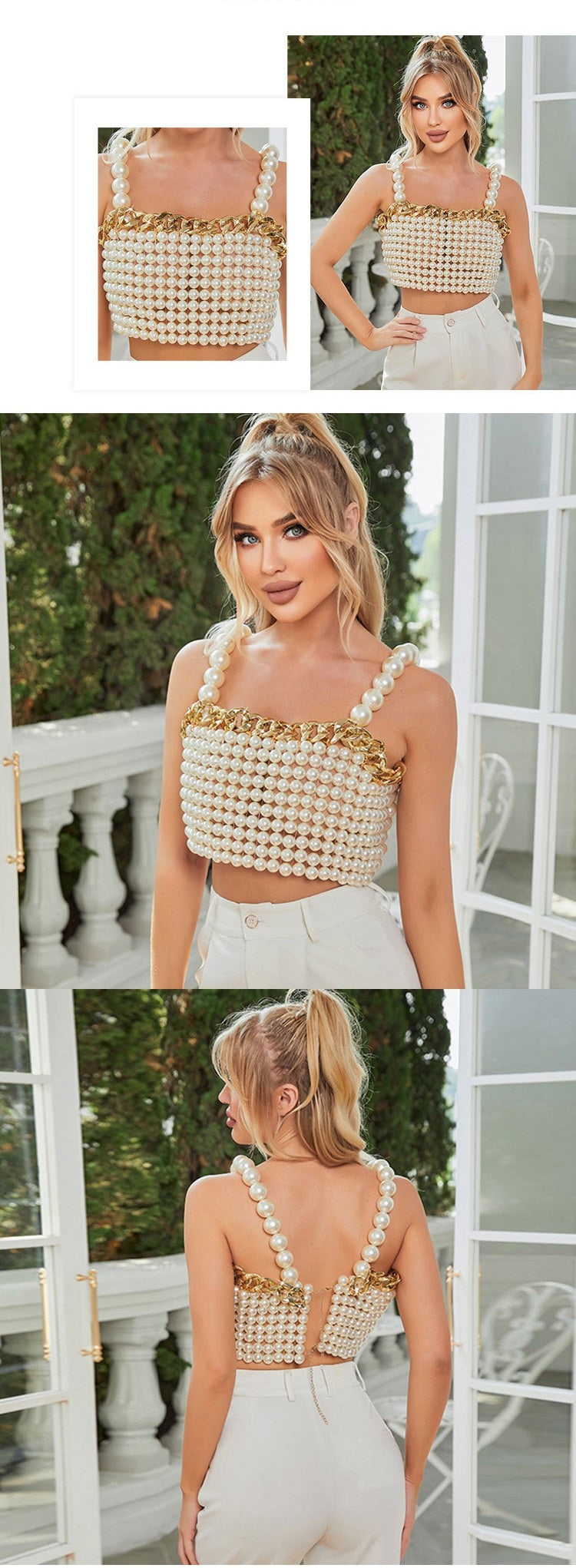 Beaded Pearl Crop Top Fashion Closet Clothing