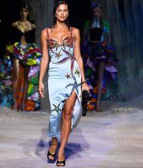 Beads Satin Maxi Dress Fashion Closet Clothing