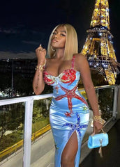 Beads Satin Maxi Dress Fashion Closet Clothing