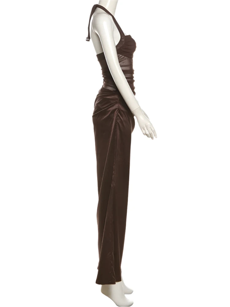 Bella Ruched Satin Dress Fashion Closet Clothing