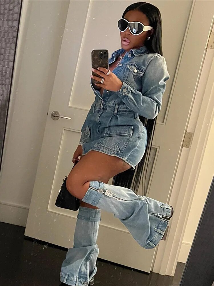 City View Denim Dress Socks Set Fashion Closet Clothing