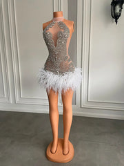 Crystal Feather Mini Dress Fashion Closet Clothing
