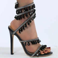 Crystal String Bead High Heels Fashion Closet Clothing