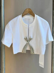 Diamond Bow Crop Top Fashion Closet Clothing