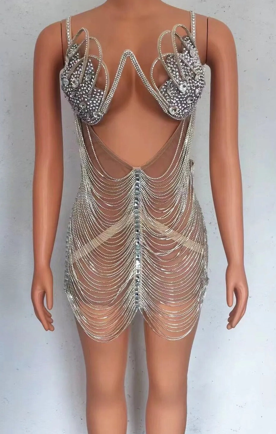 Diamond Tassel Fringe Mesh Dress Fashion Closet Clothing