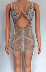 Diamond Tassel Fringe Mesh Dress Fashion Closet Clothing