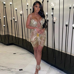 Diamond Tassel Fringe Mesh Dress Fashion Closet Clothing