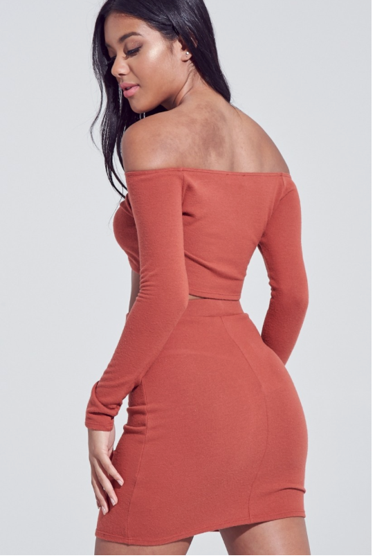 Do or Dye Off Shoulder Crop Top Set - Rust Fashion Closet Clothing