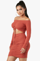 Do or Dye Off Shoulder Crop Top Set - Rust Fashion Closet Clothing