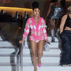 Elysia Knit Plaid Set Fashion Closet Clothing