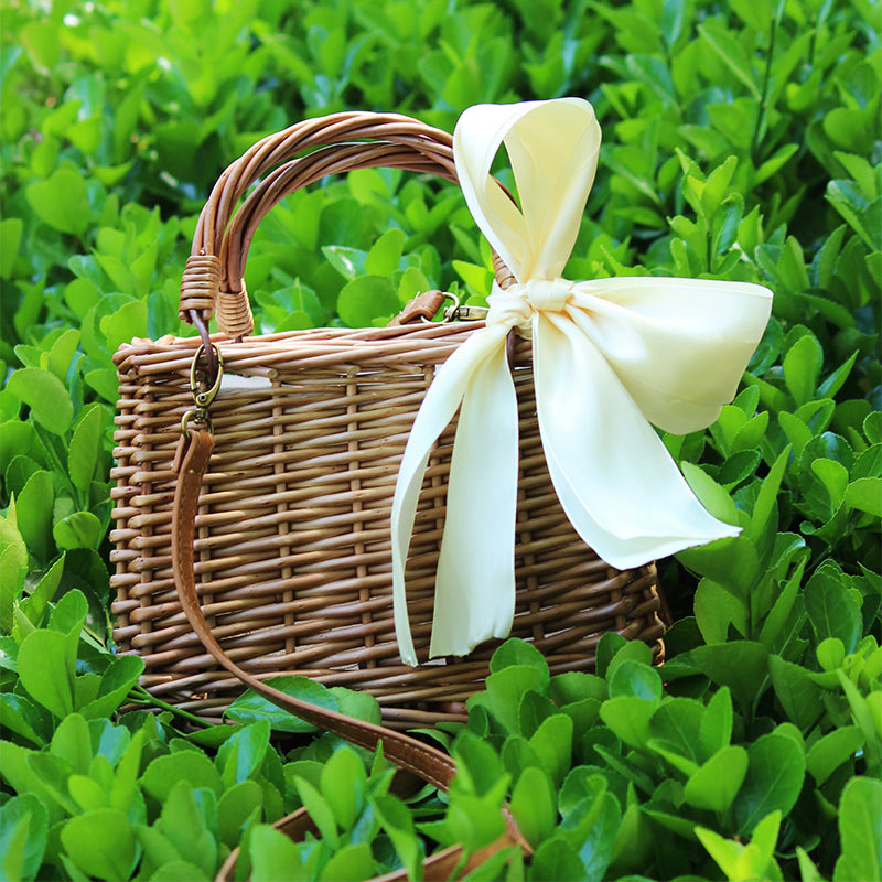 Ribbon Wicker Rattan Handbag