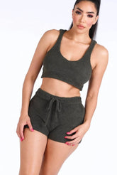 Feel the Vibe Knitted Set- Olive Fashion Closet Clothing
