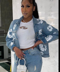 Floral Print Denim Jackets Fashion Closet Clothing