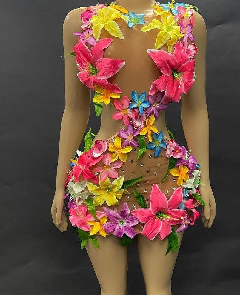 Flower Sexy Mesh Dress Fashion Closet Clothing