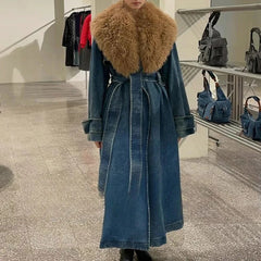 Fur Collar Trench Denim Coat Fashion Closet Clothing