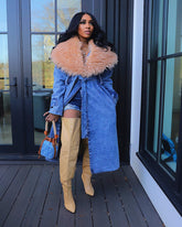 Fur Collar Trench Denim Coat Fashion Closet Clothing