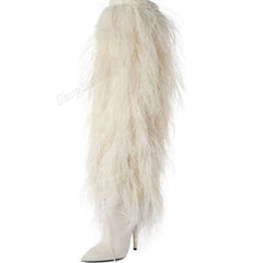Furry Pointy Toe Boots Fashion Closet Clothing