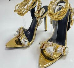 Golden Ankle Lace-Up High Heels Fashion Closet Clothing