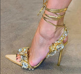 Golden Ankle Lace-Up High Heels Fashion Closet Clothing