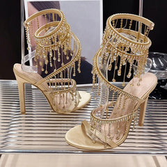 Golden Crystal High Heels Fashion Closet Clothing