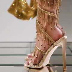 Golden Crystal High Heels Fashion Closet Clothing