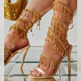 Golden Crystal High Heels Fashion Closet Clothing