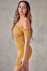 Golden Ruched Mini Dress- Lime Fashion Closet Clothing