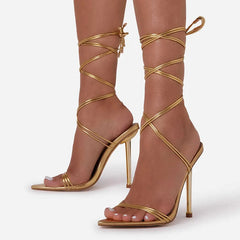 Gladiator Pointed Toe Lace-Up Stiletto Heels