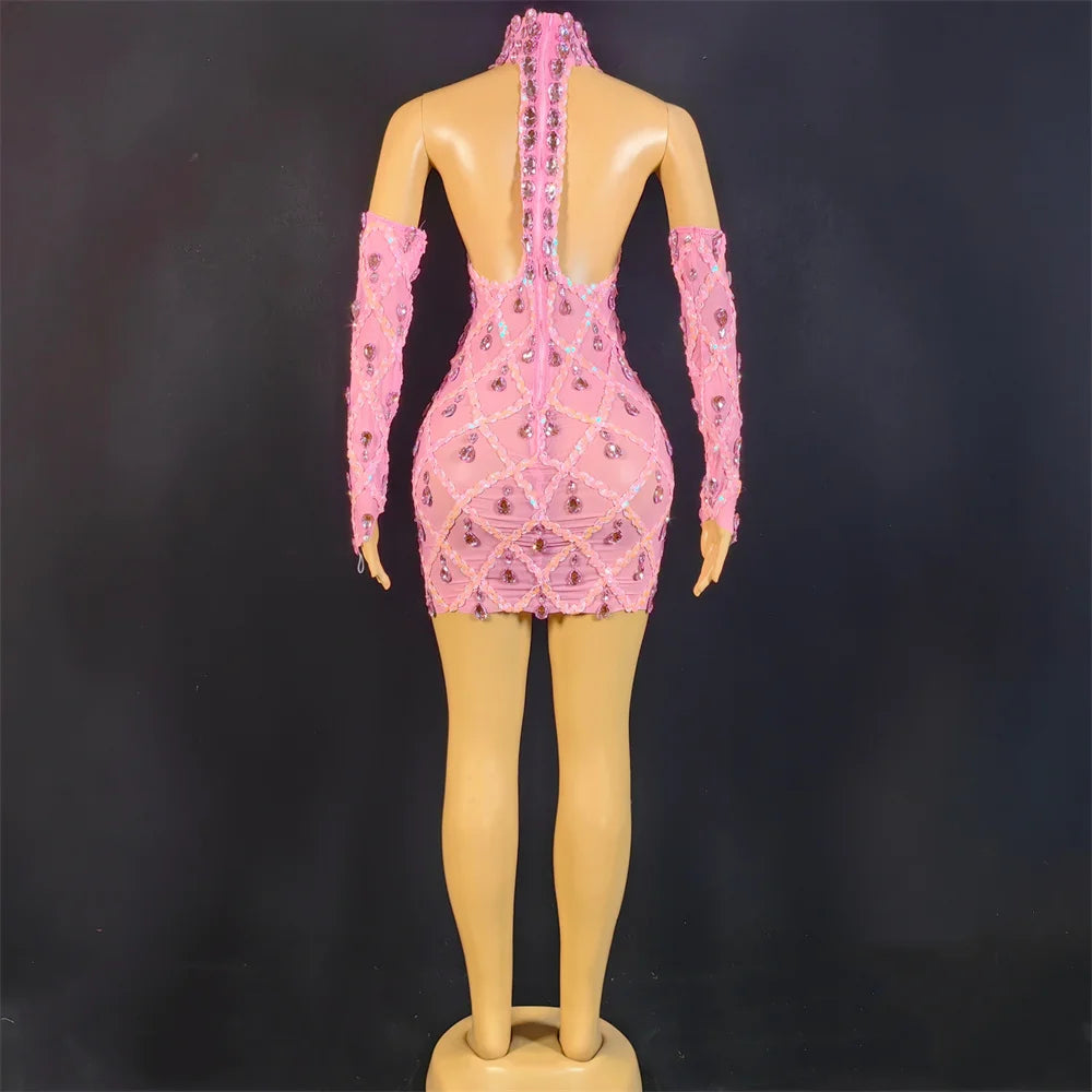 Hillary Rhinestones Mesh Dress Fashion Closet Clothing