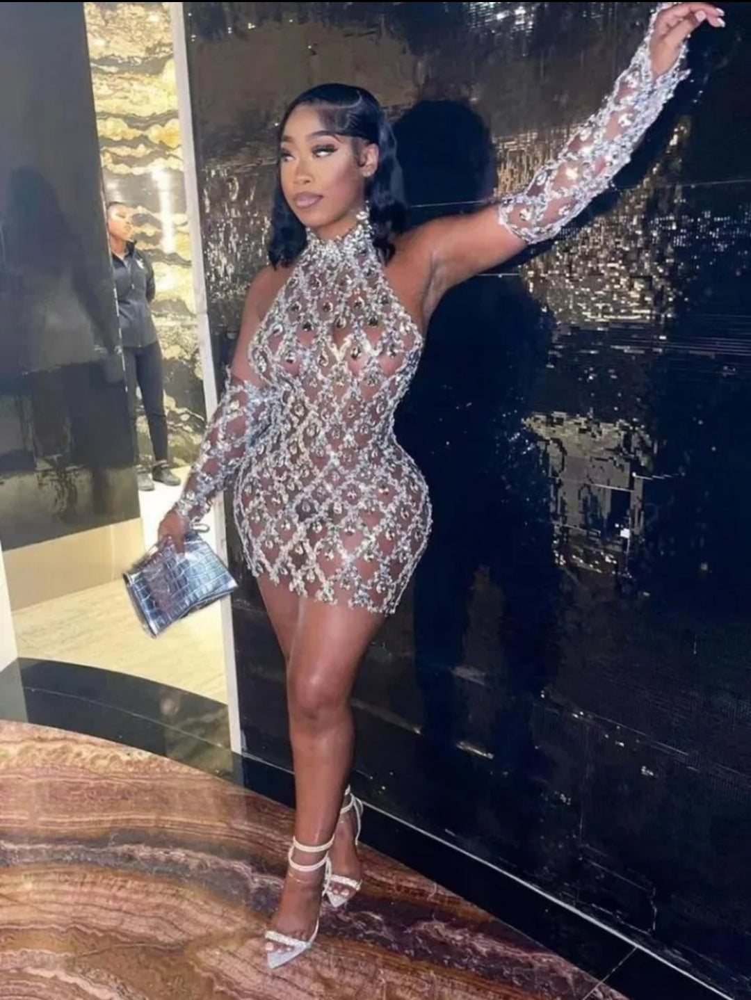 Hillary Rhinestones Mesh Dress Fashion Closet Clothing