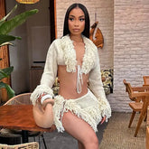 Josie Knit Tassel Cardigan Skirt Set Fashion Closet Clothing