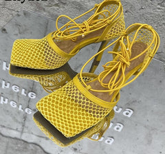 Lace Up Mesh High Heels Fashion Closet Clothing