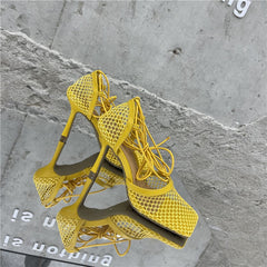 Lace Up Mesh High Heels Fashion Closet Clothing