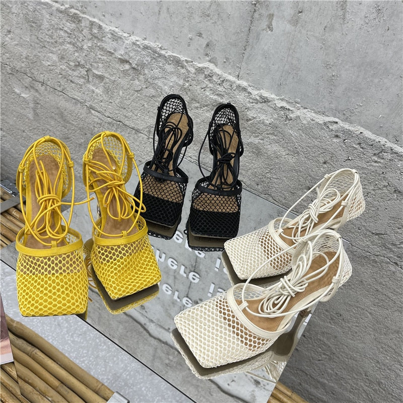 Lace Up Mesh High Heels Fashion Closet Clothing