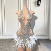 Luxury Beaded Crystal Feather Dress Fashion Closet Clothing