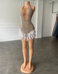 Luxury Beaded Crystal Feather Dress Fashion Closet Clothing