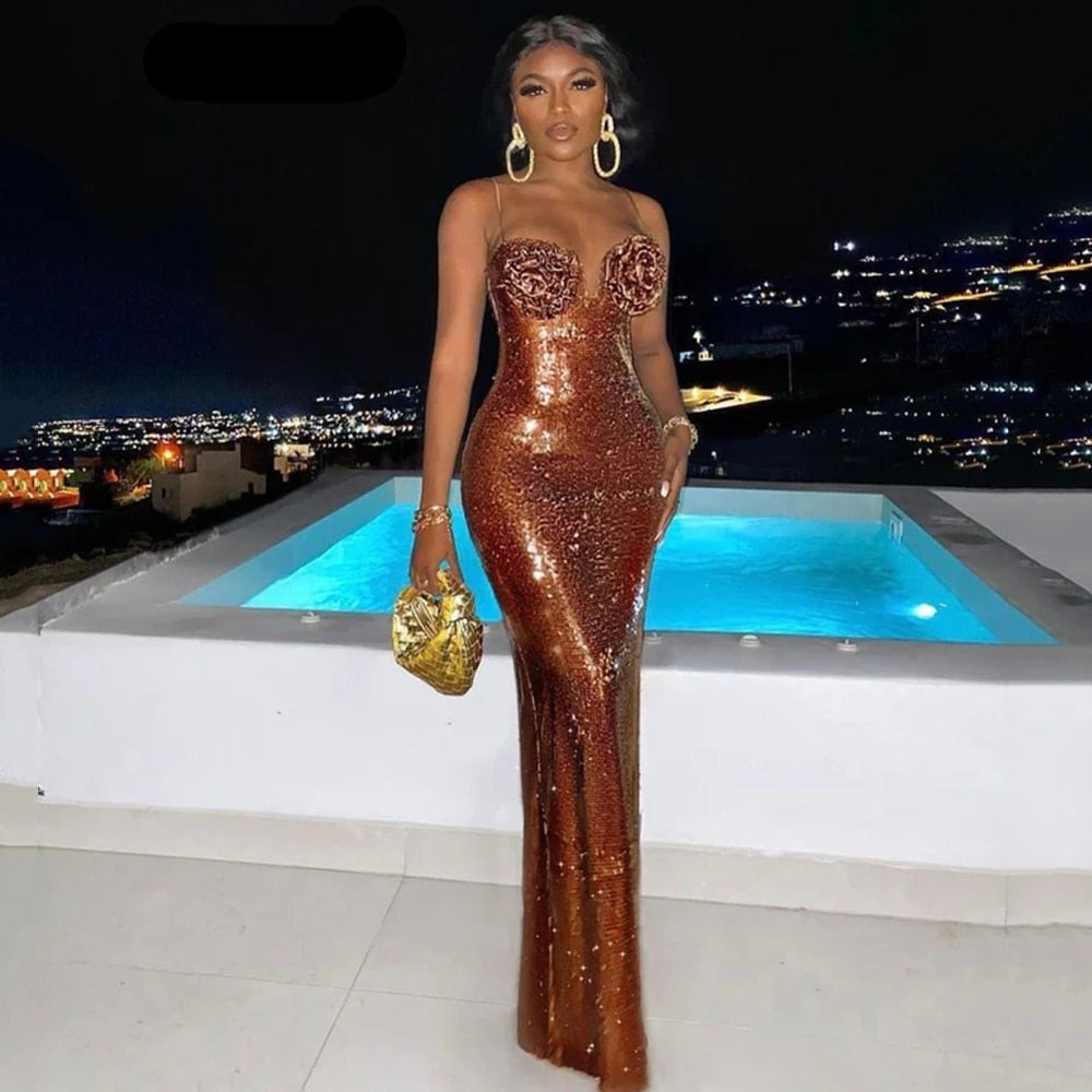 Luxury Sequins Bodycon Maxi Dress Fashion Closet Clothing