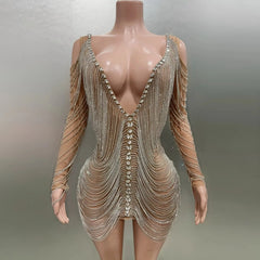 Luxury Tassels Chain Mini Dress Fashion Closet Clothing