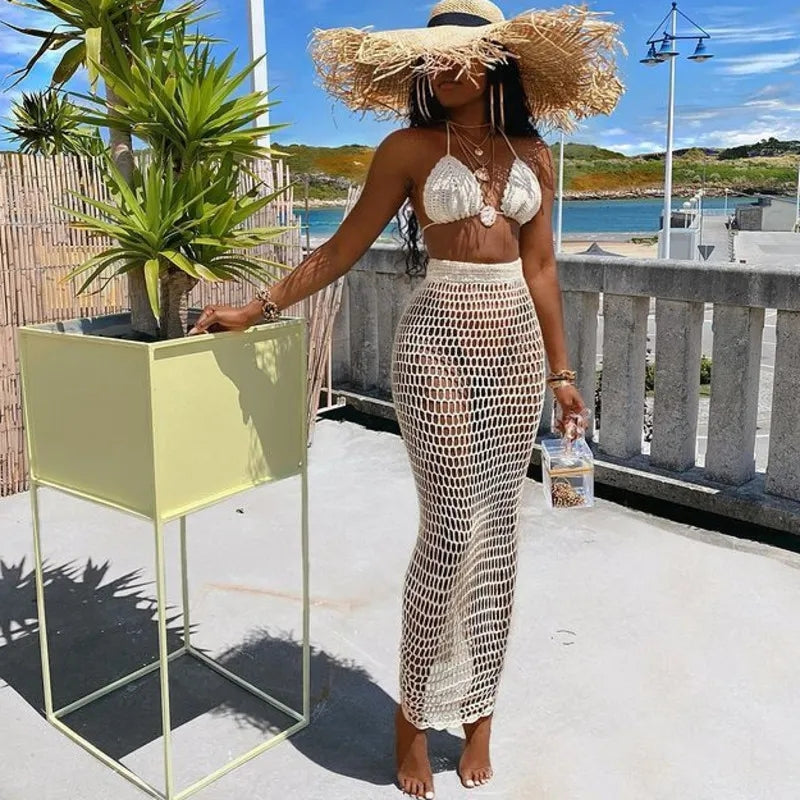Best Deal for Women Sexy 2 Piece Crochet Skirt Set Summer Beach