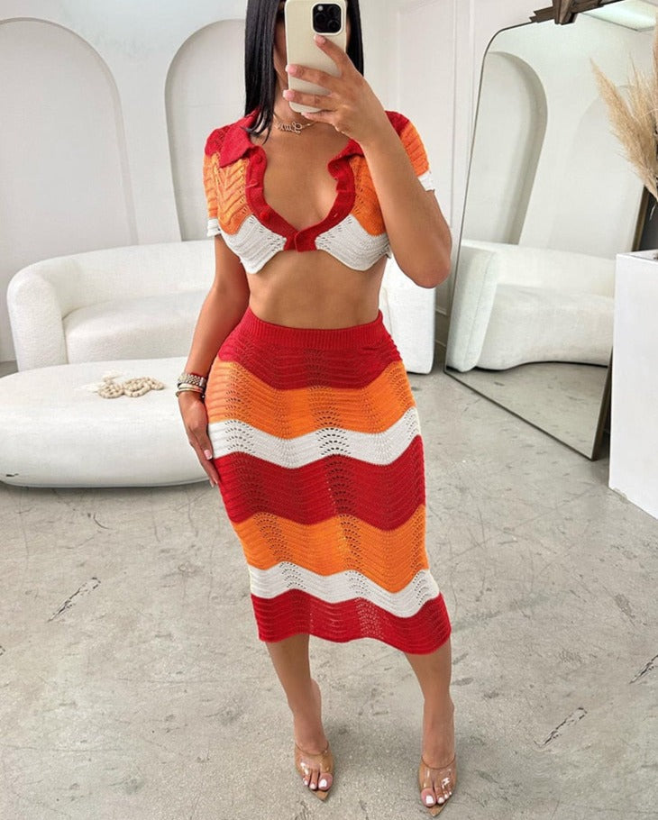 Orange knit midi skirt best sale